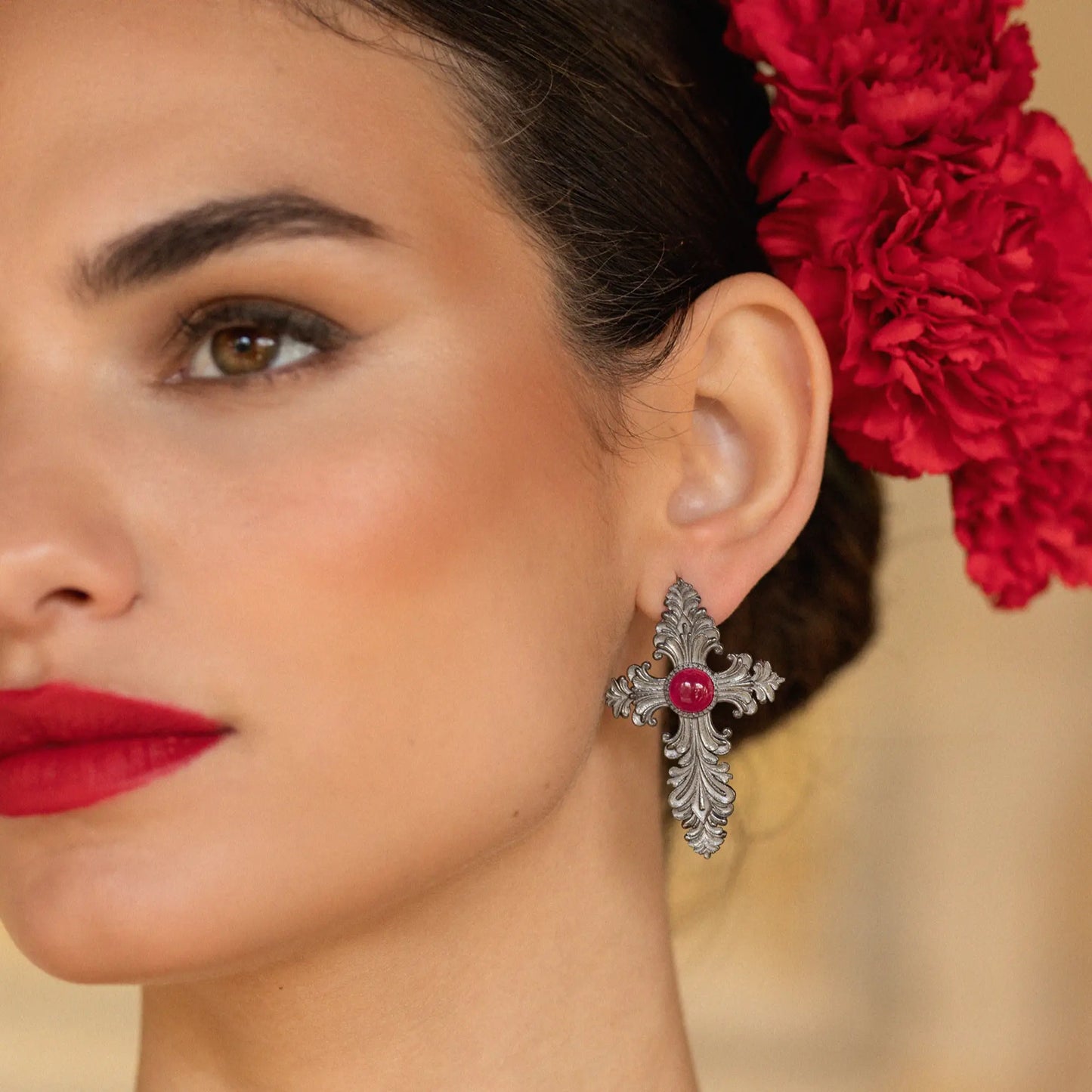 Pendientes Cruz Ébano Cromo Buganvilla