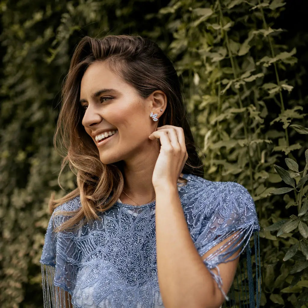 Pendientes Daisy Big Plata Azul Claro