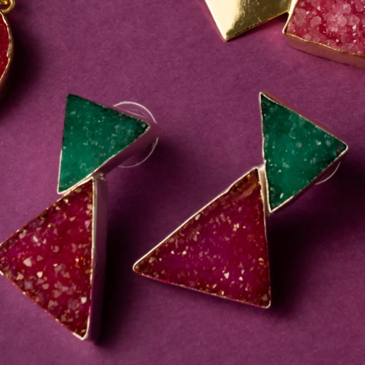 Pendientes Debod Ed. Limitada Plata Verde y Burdeos Rosado