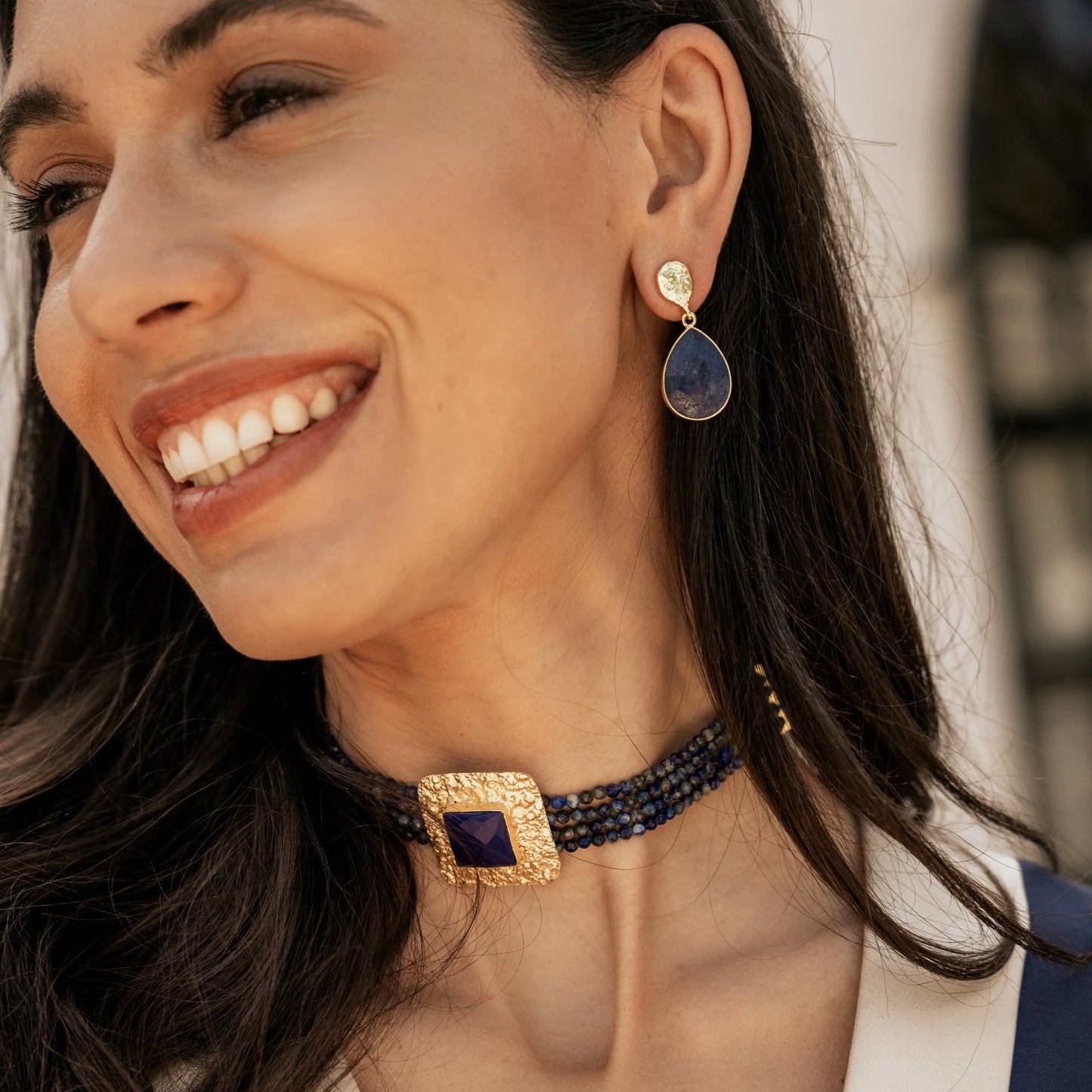Pendientes Drop Pulido Azul Lapis
