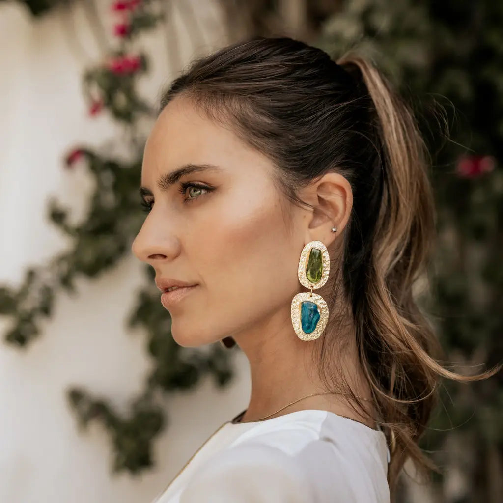 Pendientes Elenis Ed. Limitada Rough Verde y Azul Turquesa