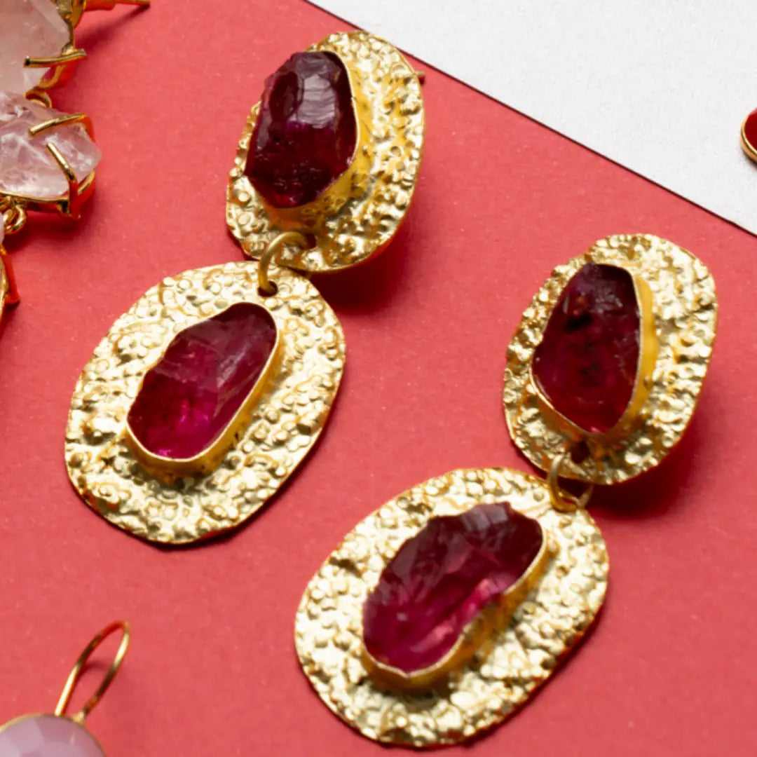 Pendientes Elenis Rough Burdeos Rosado