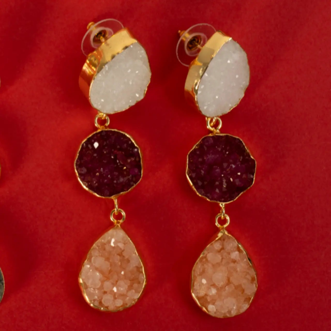 Pendientes Mademoiselle Blanco, Burdeos rosado y Naranja
