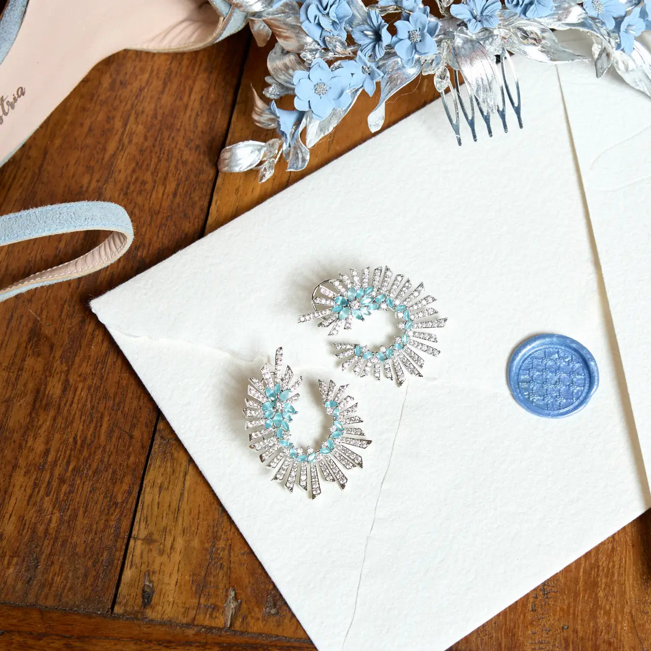 Pendientes Menester Plata Shine y Azul claro