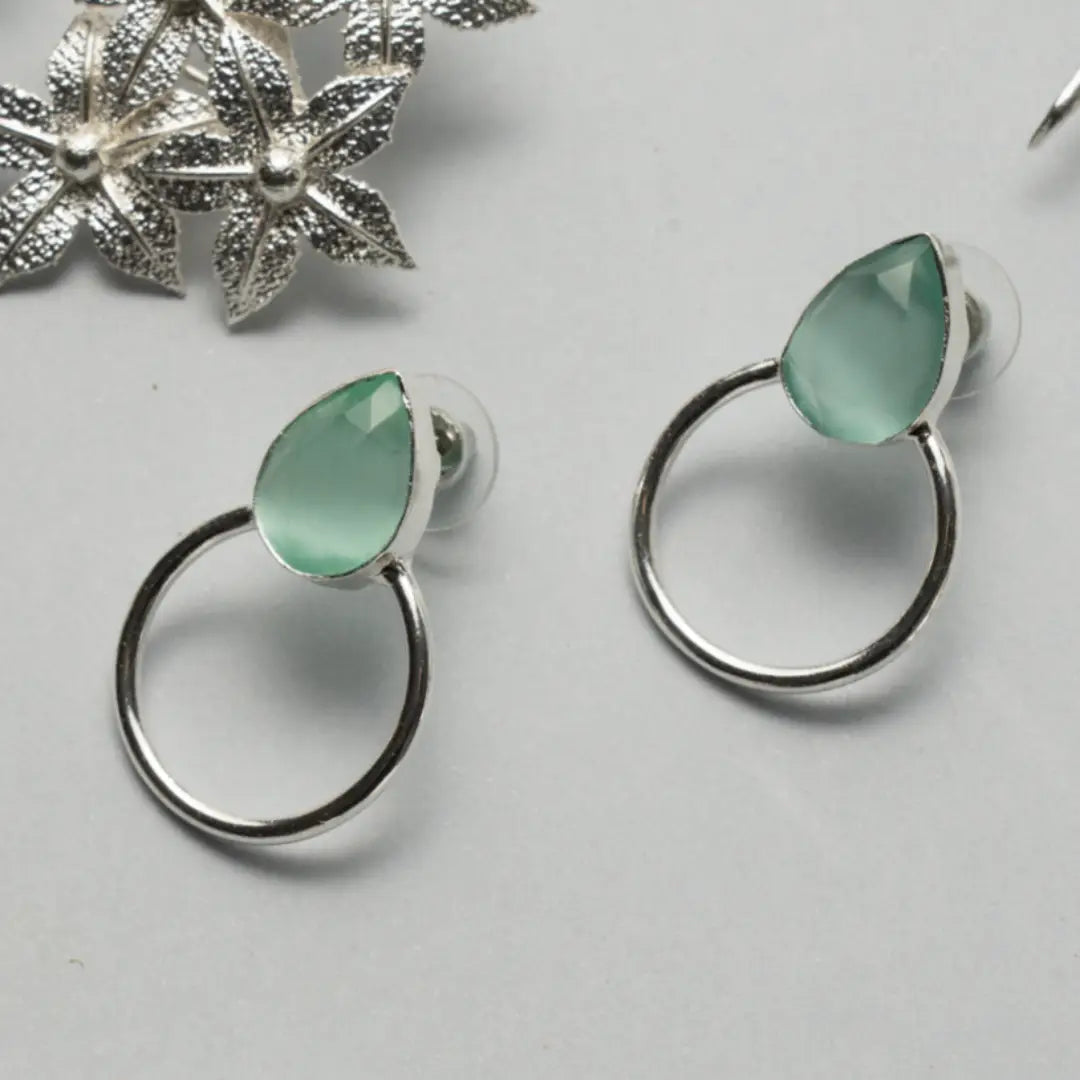Pendientes Mini Diwa Ed. Limitada Pulida Plata Verde Agua Chalci