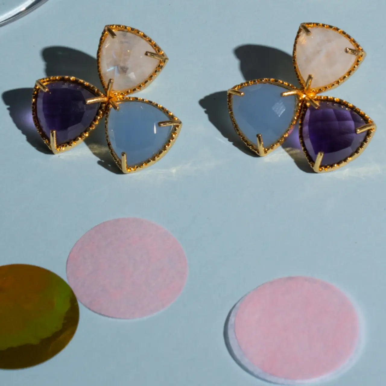 Pendientes Minyona Piedra Lunar, Morado y Azul claro