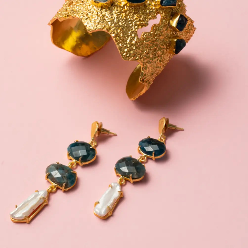 Neda Blue Apatite and Pearl Earrings
