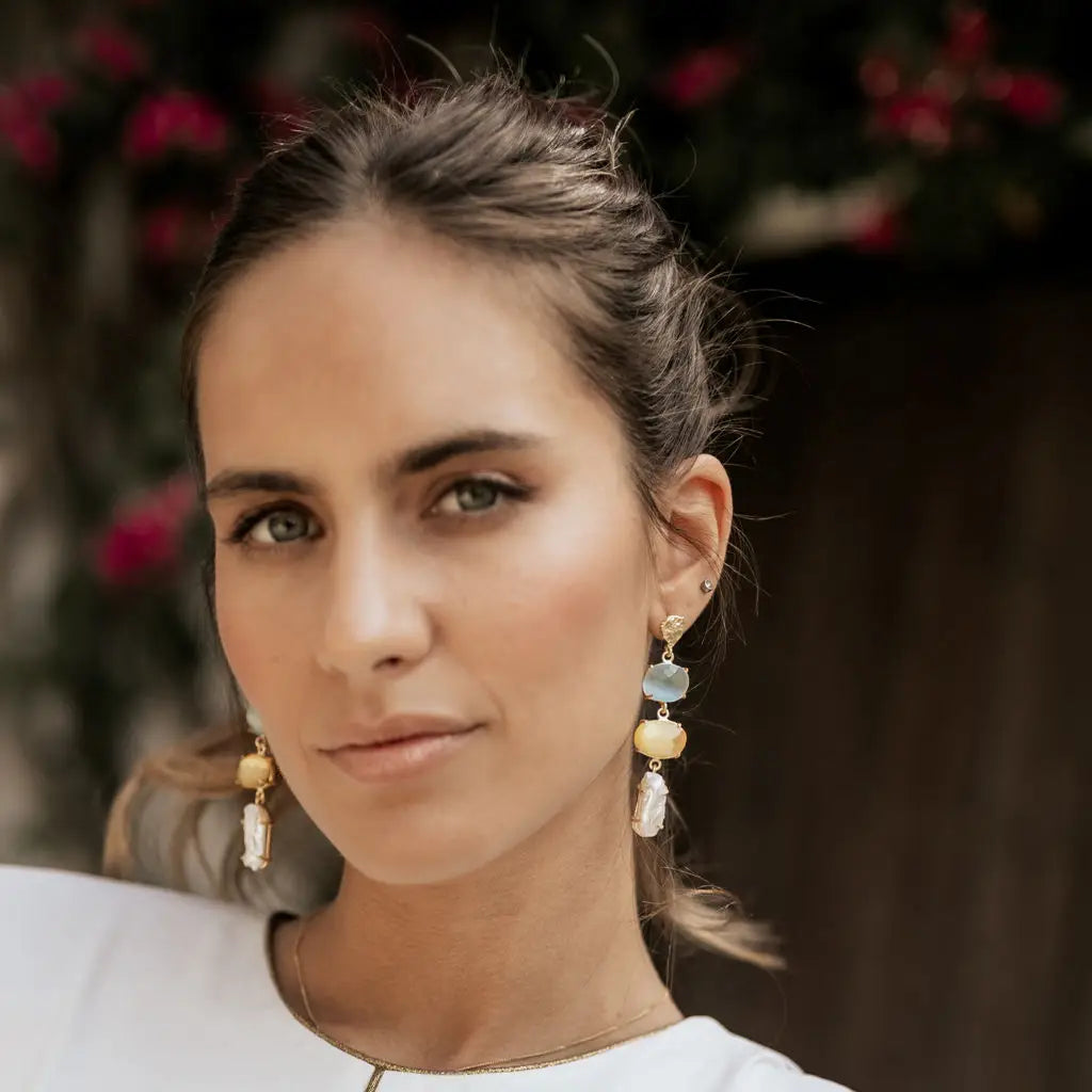 Pendientes Neda Azul, Amarillo y Perla