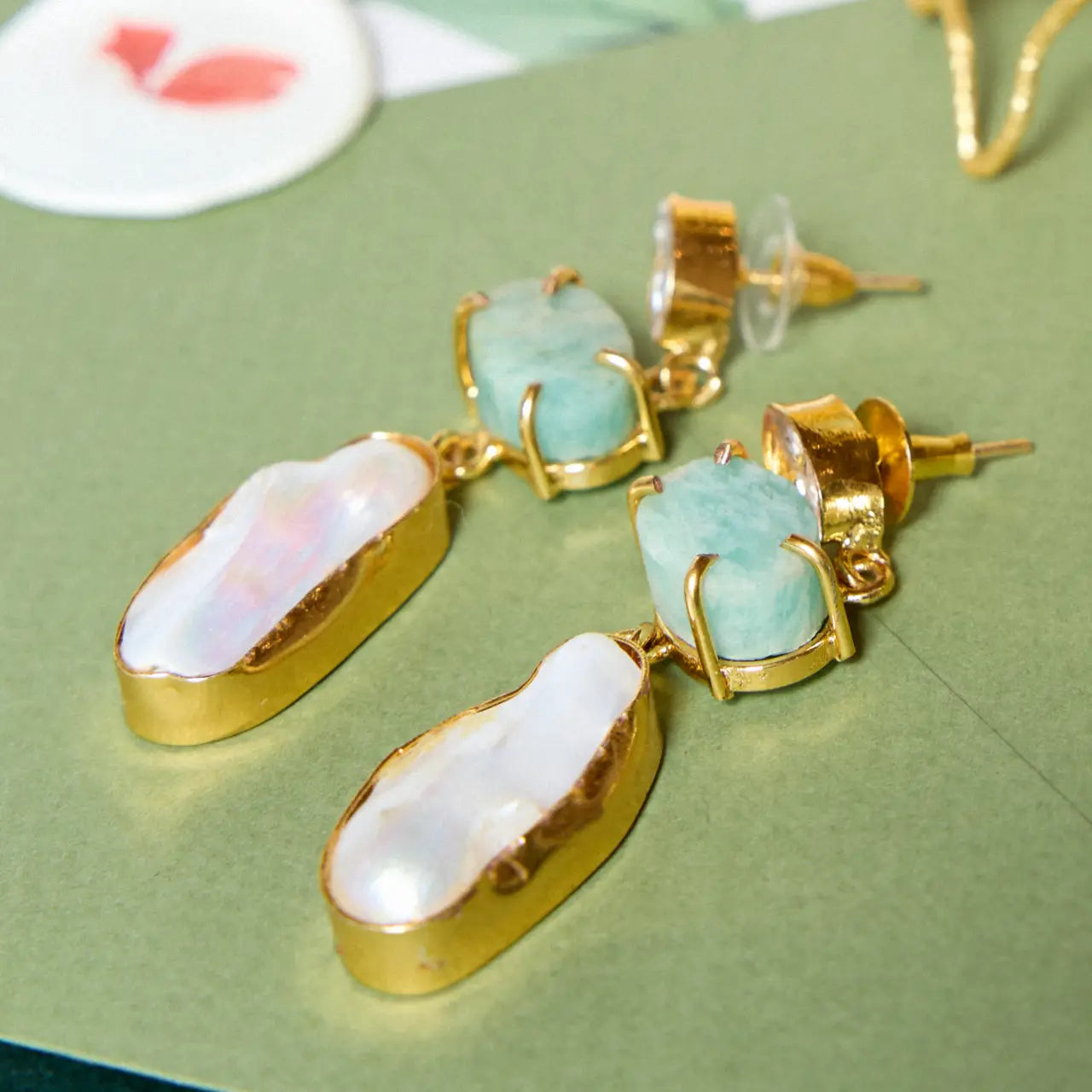 Pendientes Nula Amazonita y Perla
