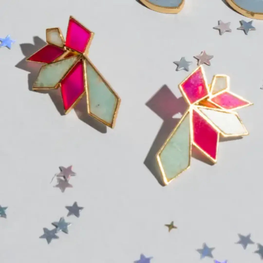 Pendientes Orava Fucsia y Verde agua