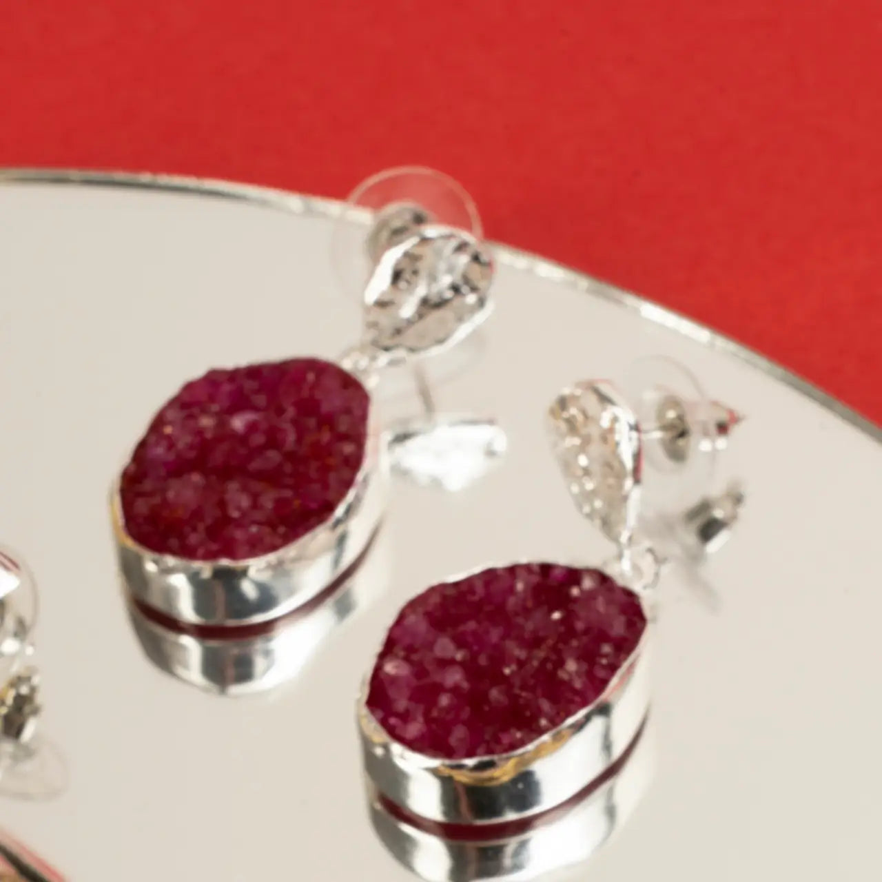 Pendientes Ovals Plata Burdeos rosado