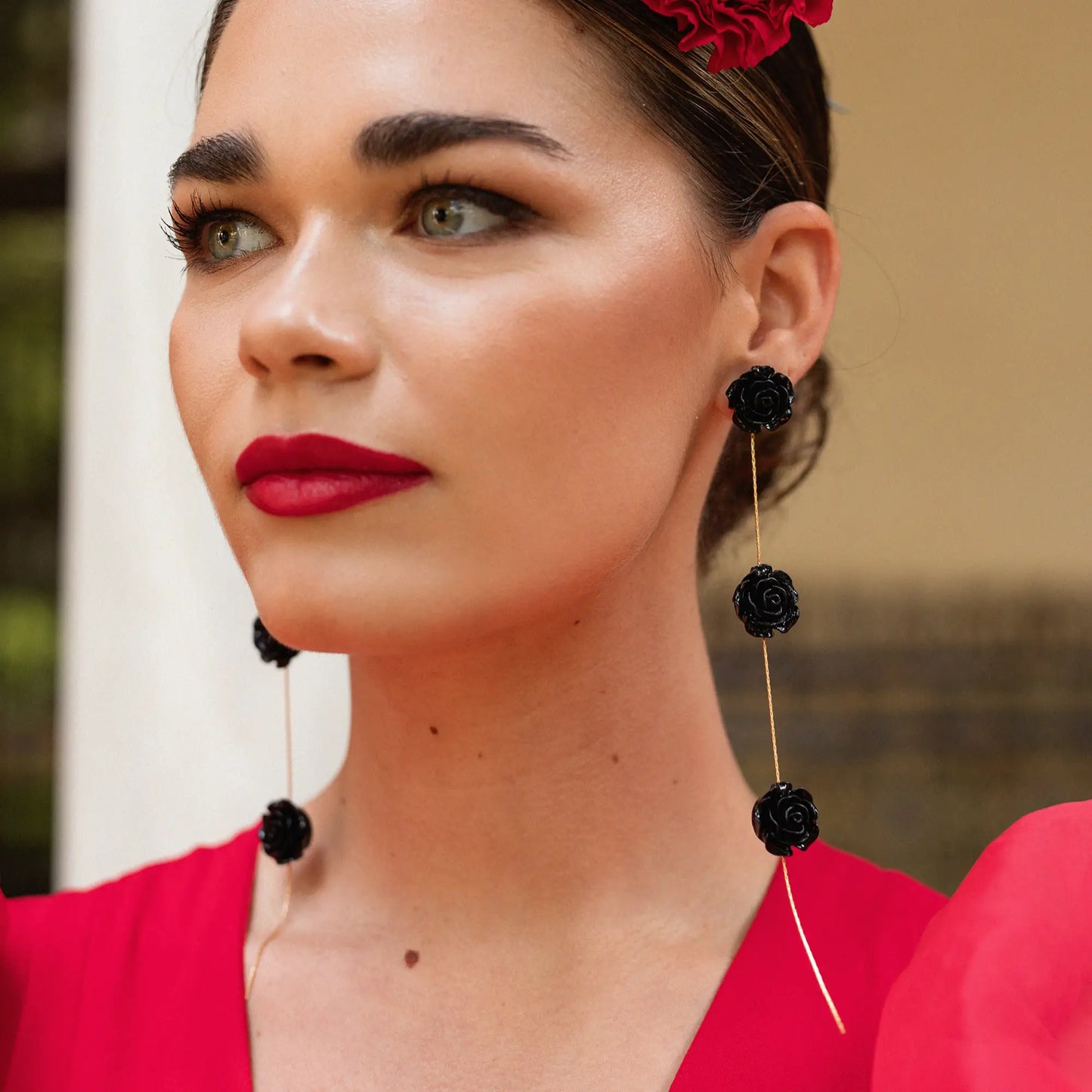 Pendientes Rociera 3 flores Ed. Limitada Rosa salmón