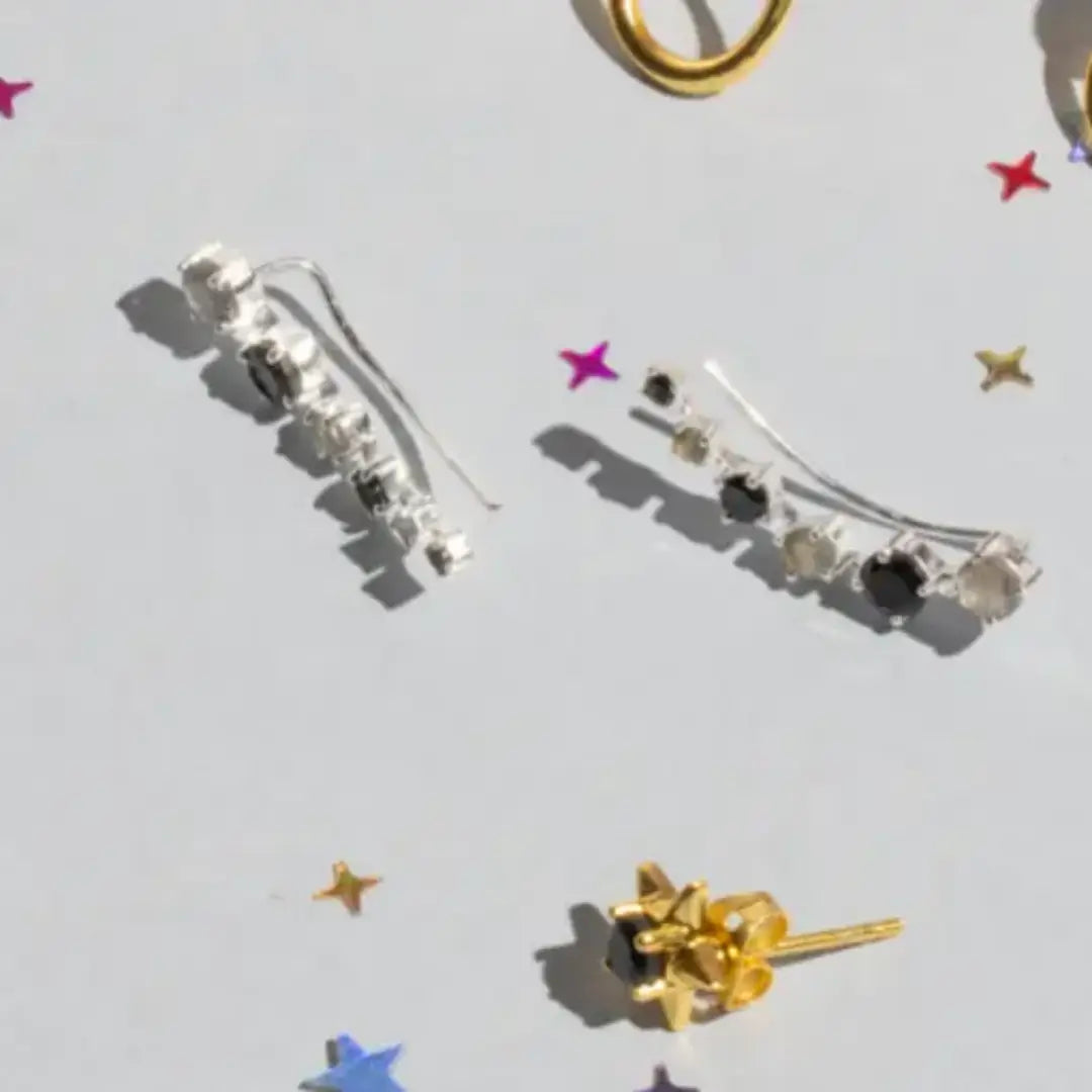 Pendientes Glam Trepadores Plata Negro y Labradorita