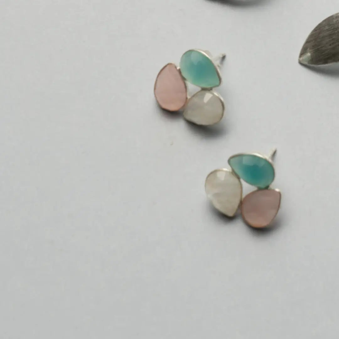 Pendientes Vega Plata Rosa claro, Lunar y Azul agua
