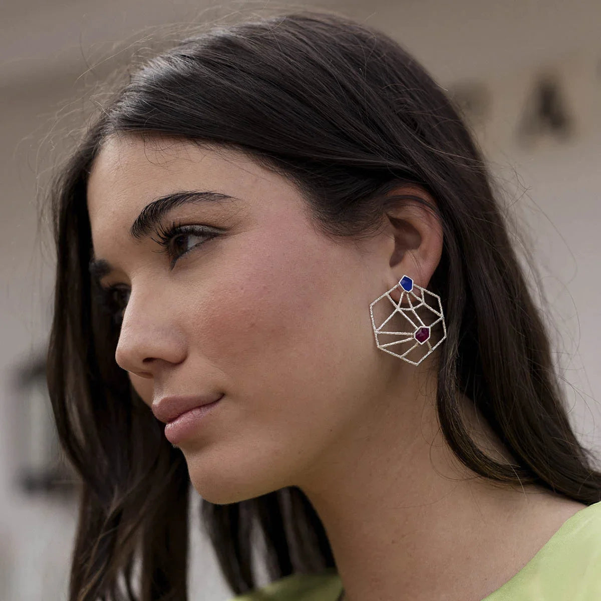 Pendientes Brac Big Plata Azul y Rubí