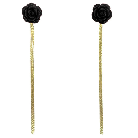 Pendientes Cadenza Flor Flecos Negro (desmontables)