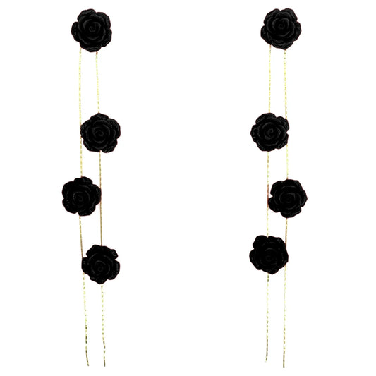 Pendientes Carmesí 4 Flores Negro