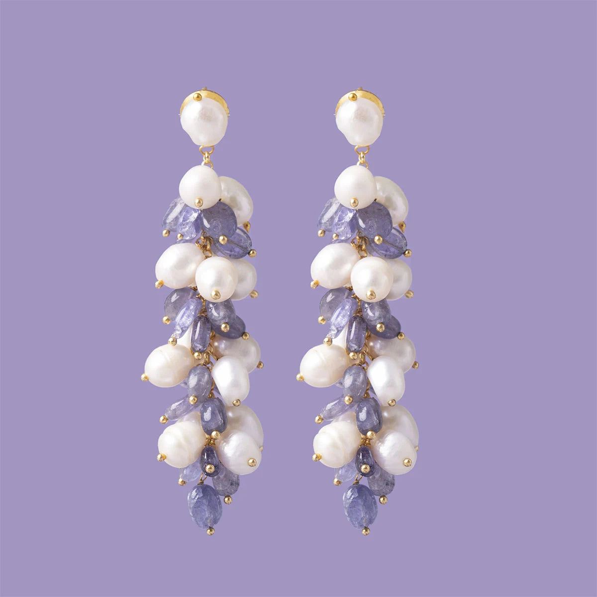 Pendientes Chelonia Azul Tanzanita y Perlas