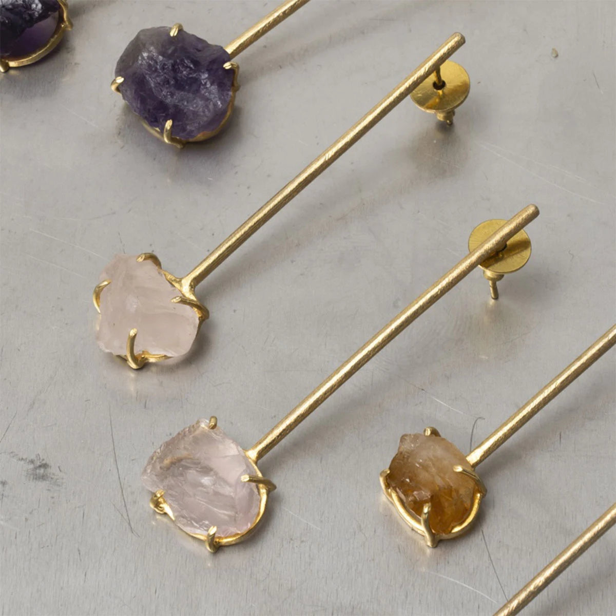 Cristalia Rough Pink Quartz Earrings