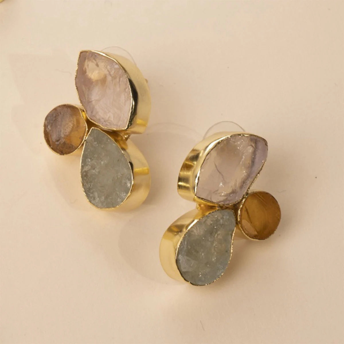 Pendientes Escila Ed. Limitada Rough Rosa cuarzo, Mostaza y Verde agua