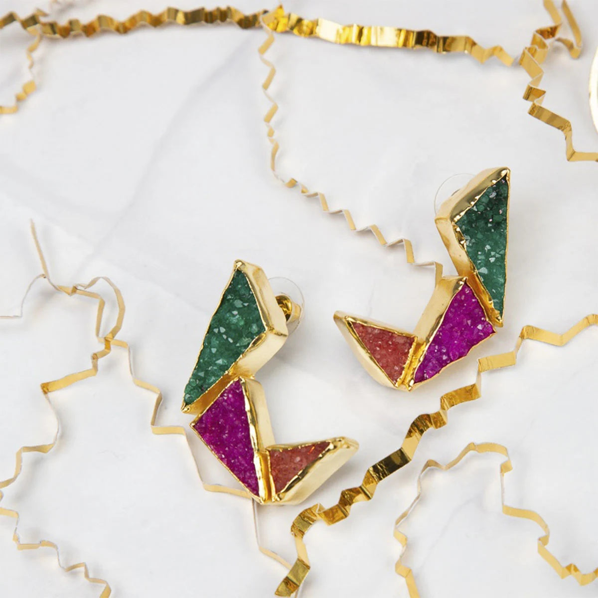 Pendientes Fénix Verde. Fucsia y Anaranjado