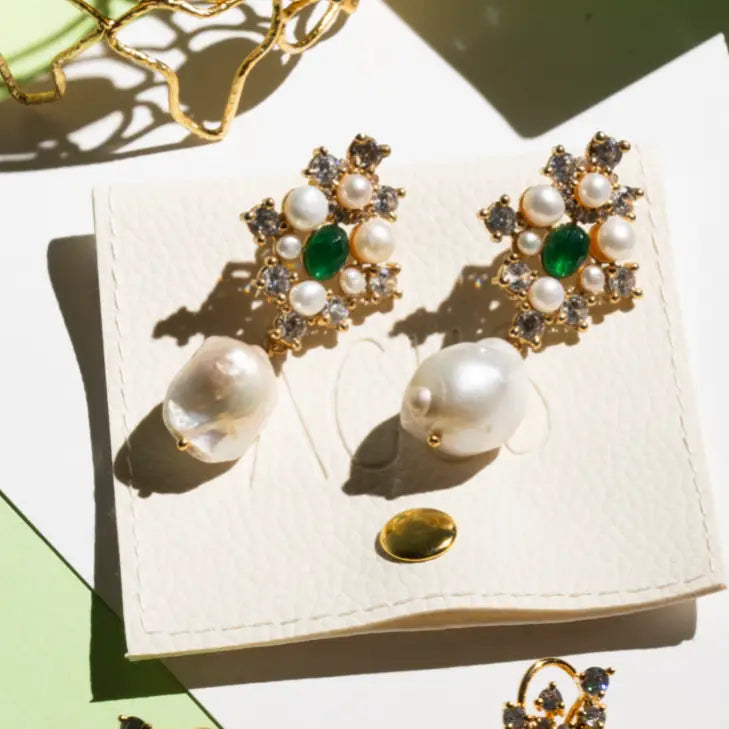 Pendientes Gallardo Shine, Verde y Perlas