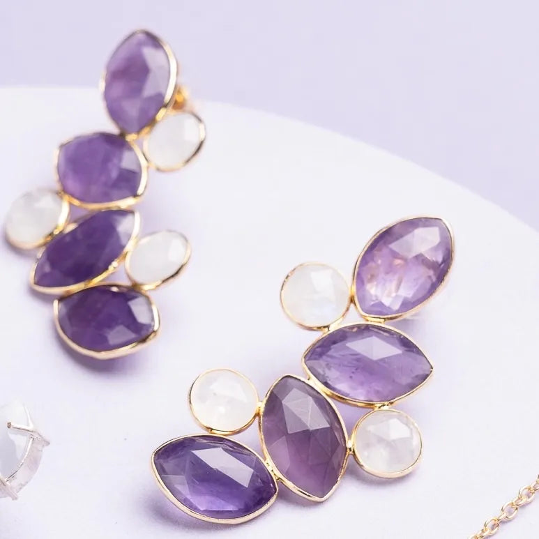 Pendientes Hali Morado Amatista y Piedra Lunar