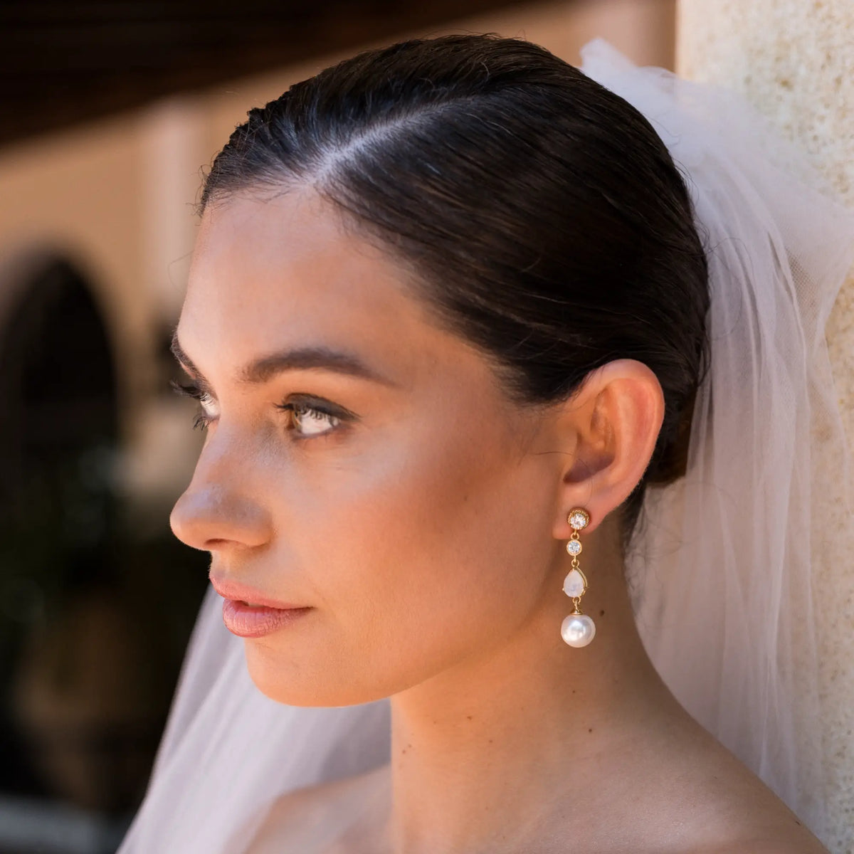 Pendientes Inmaculada Shine Piedra lunar Perla