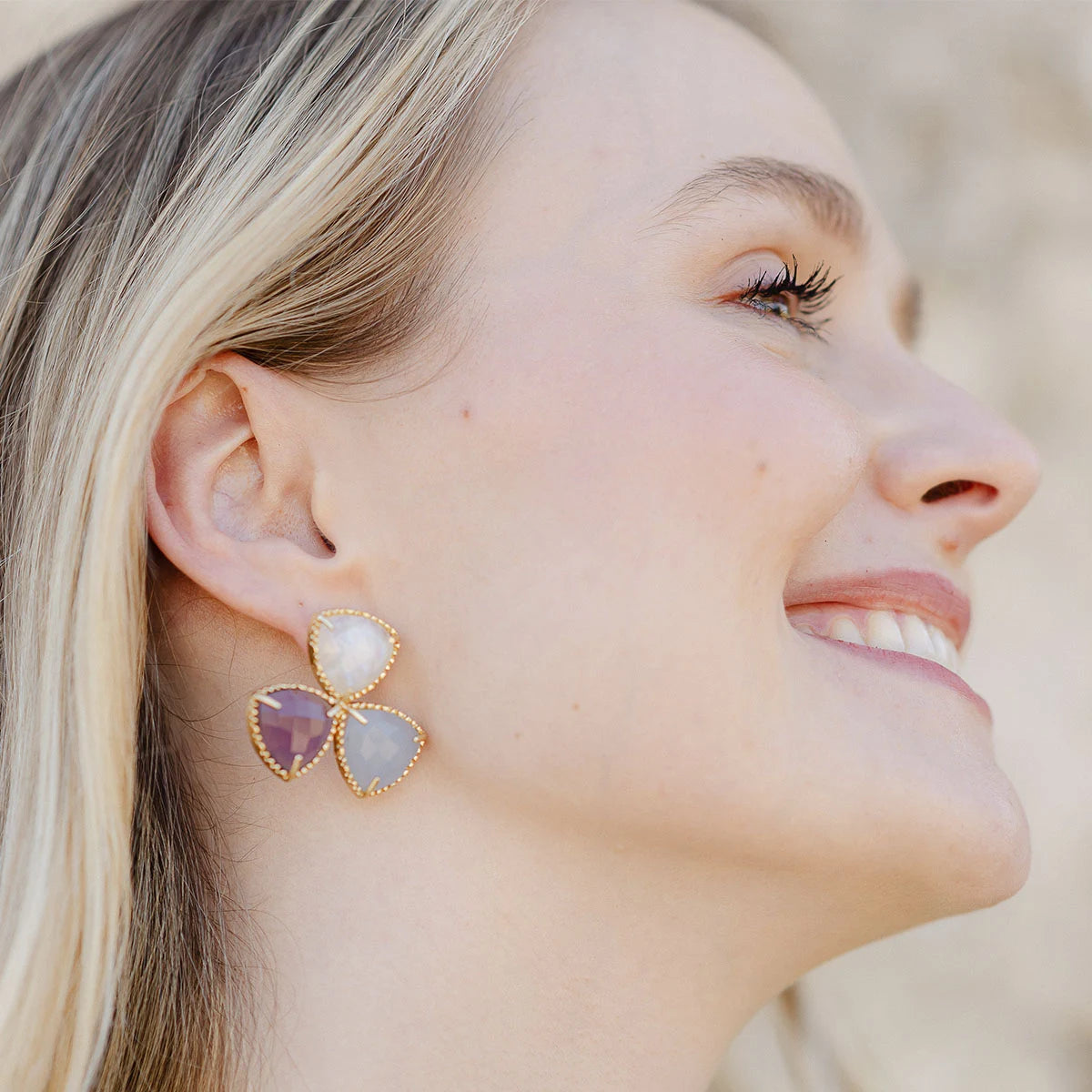 Pendientes Minyona Piedra Lunar, Morado y Azul claro