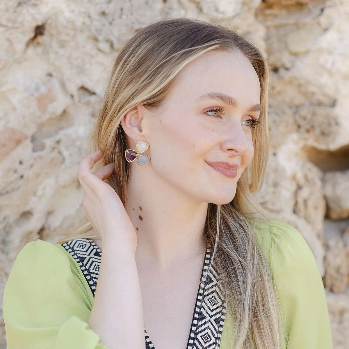 Pendientes Minyona Piedra Lunar, Morado y Azul claro