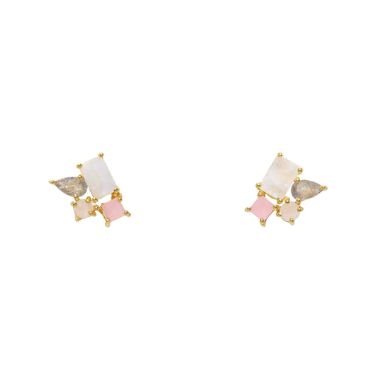 Pendientes Orion Rosa, Labradorita y Piedra Lunar