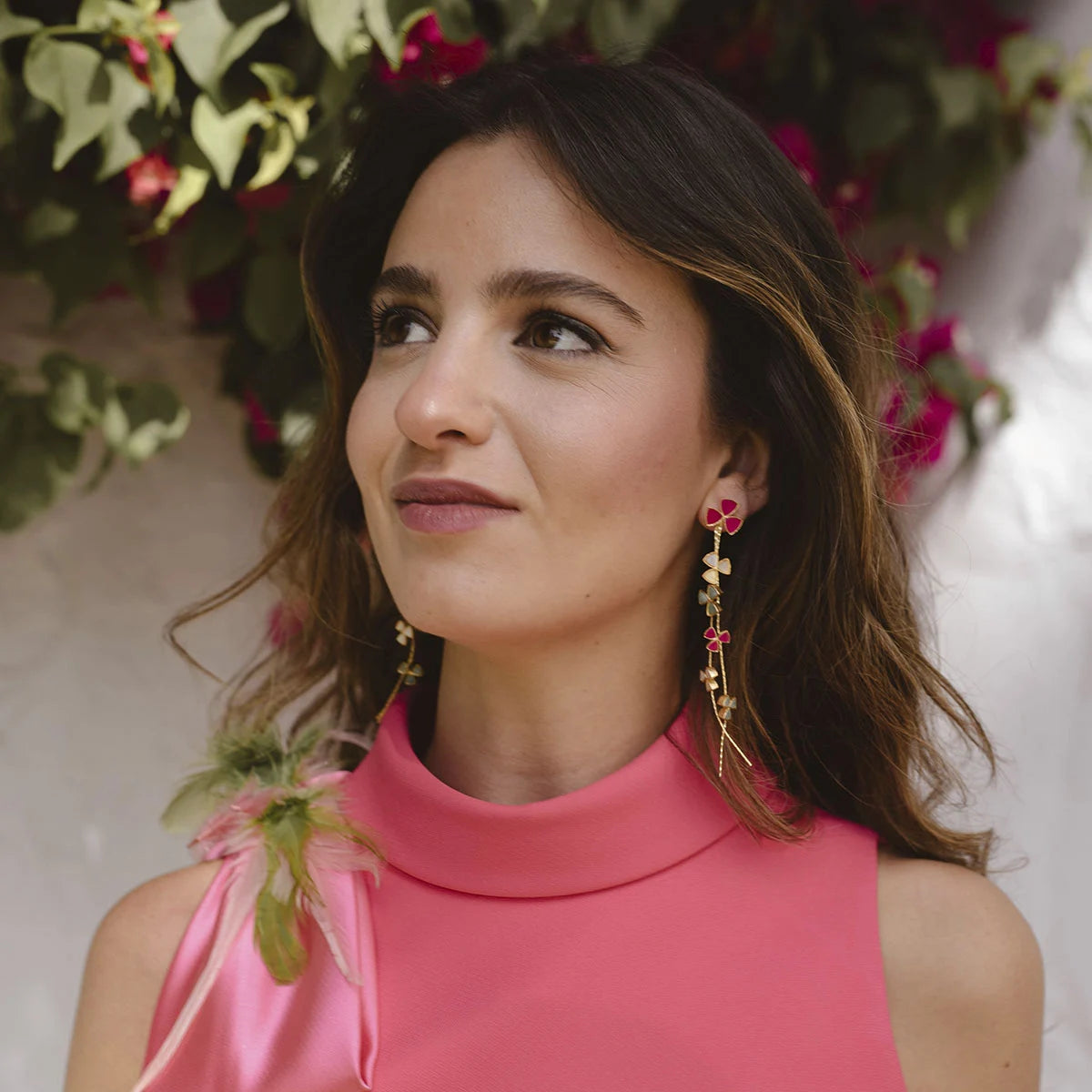 Pendientes Shamrock Fucsia, Blanco y Verde agua