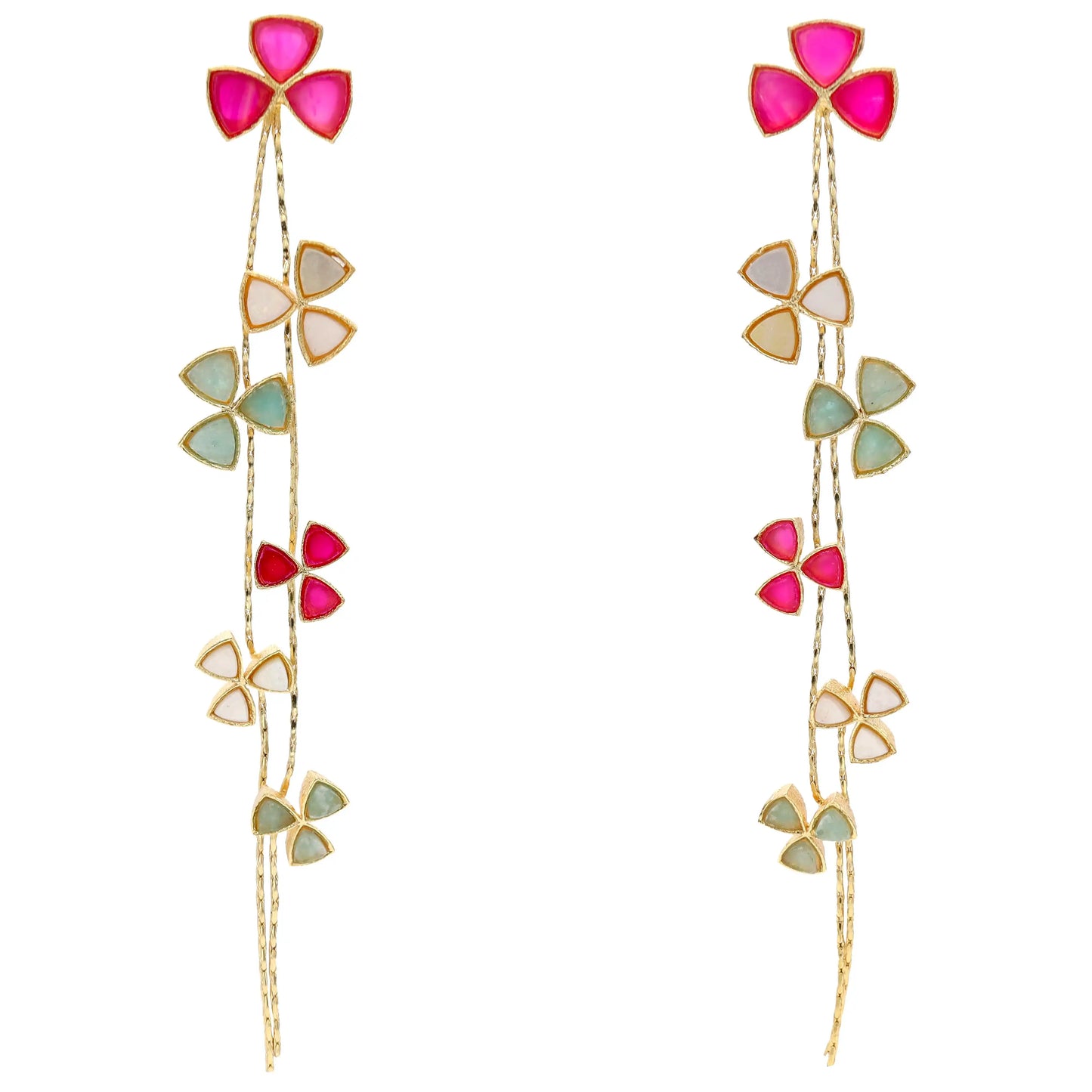 Pendientes Shamrock Fucsia, Blanco y Verde agua