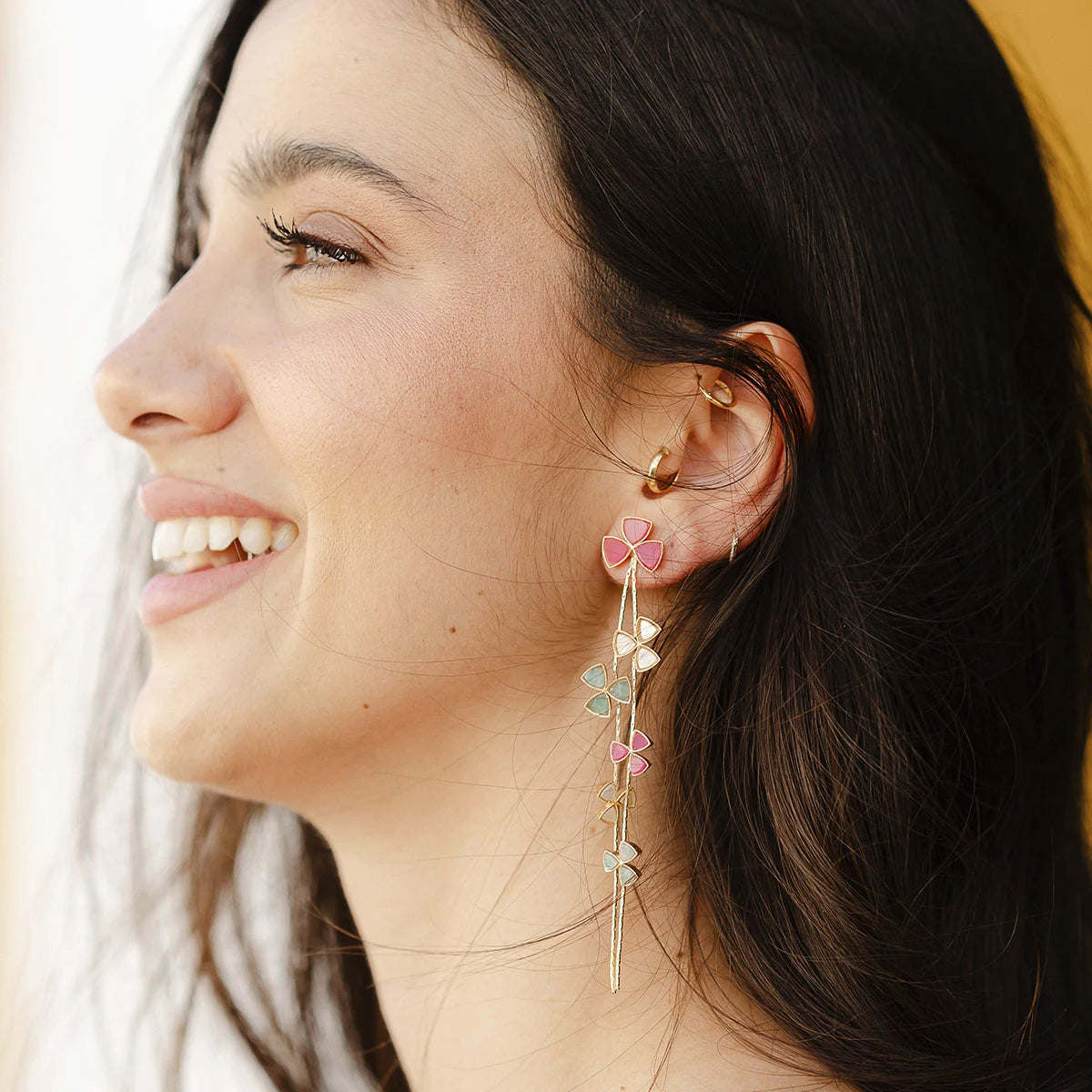 Pendientes Shamrock Fucsia, Blanco y Verde agua