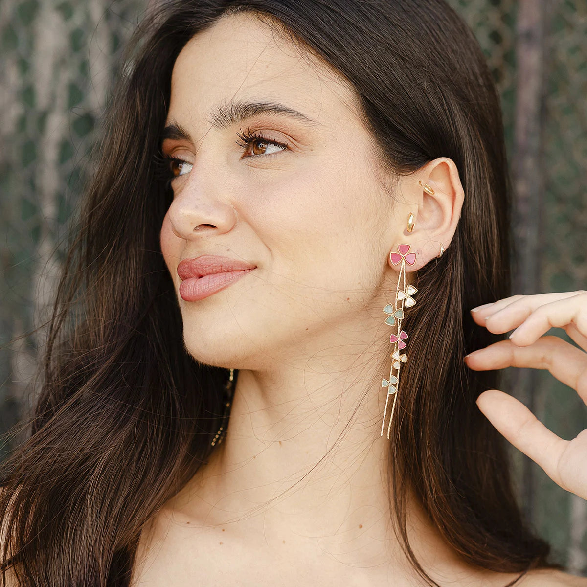 Pendientes Shamrock Fucsia, Blanco y Verde agua