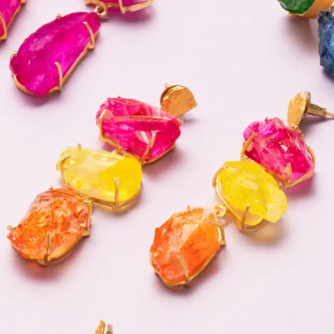 Pendientes Terral Rough Fucsia, Amarillo y Naranja