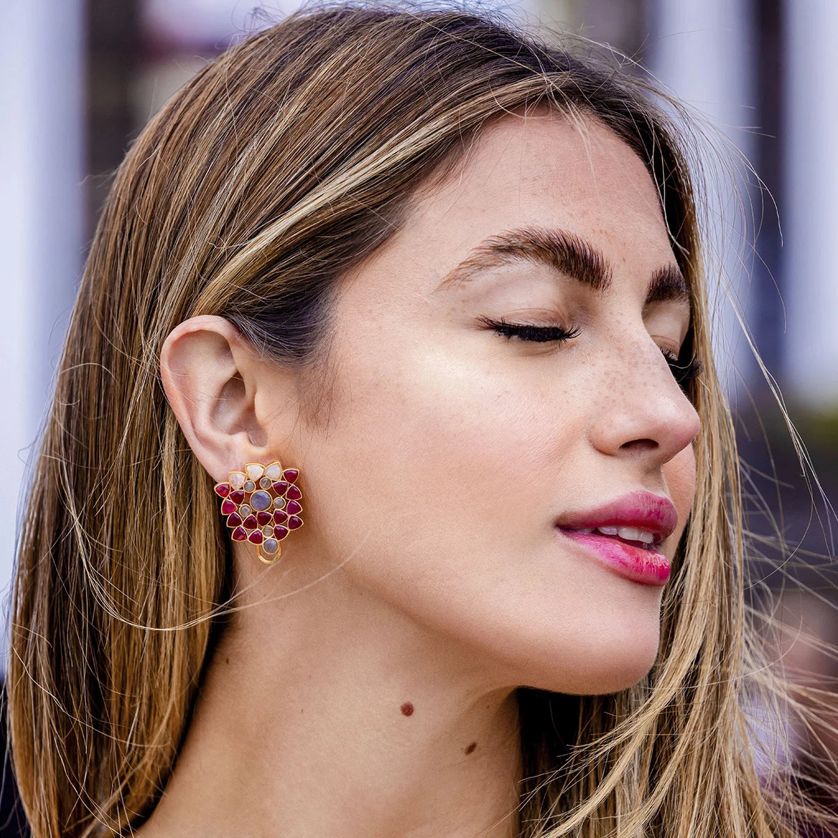 Pendientes Triana Rubí, Labradorita y Blanco