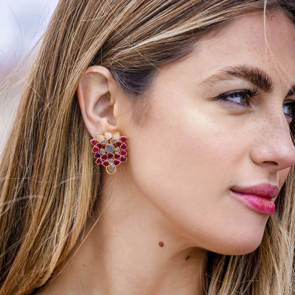 Pendientes Triana Rubí, Labradorita y Blanco