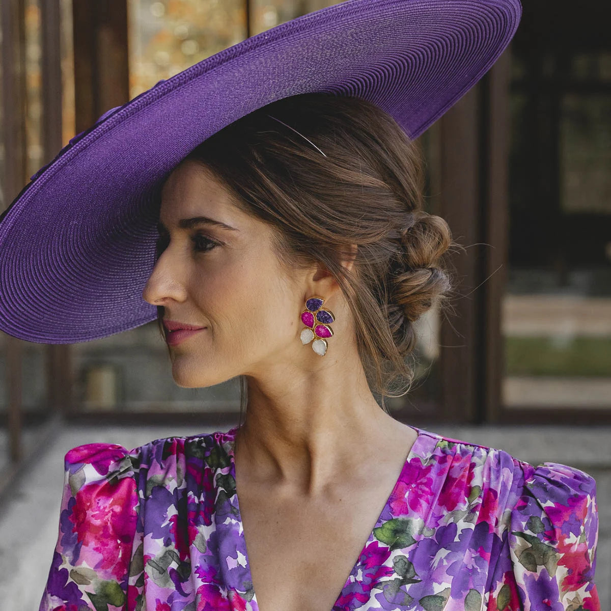 Pendientes Trópico Azul Morado, Fucsia y Blanco