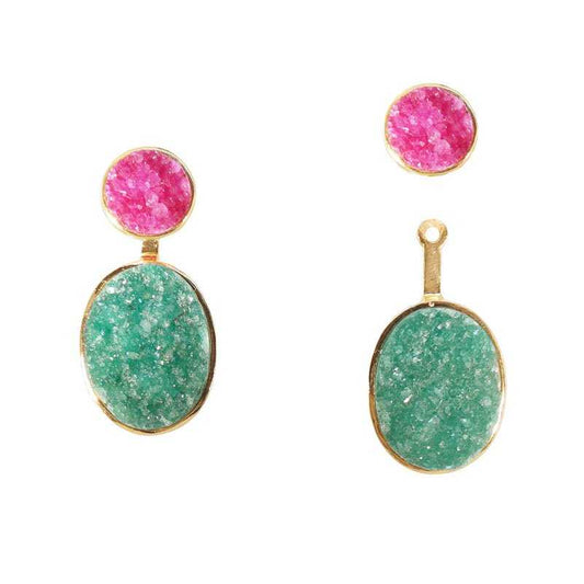 Pendientes Rupia Desmontable Fucsia mo y Verde