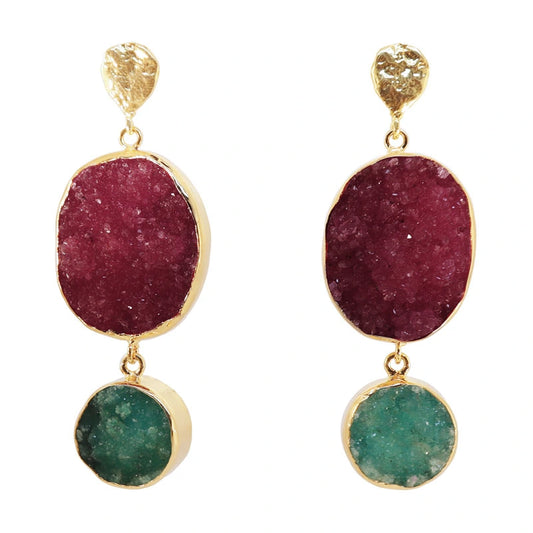 Pendientes Saphiro Burdeos Rosado y Verde