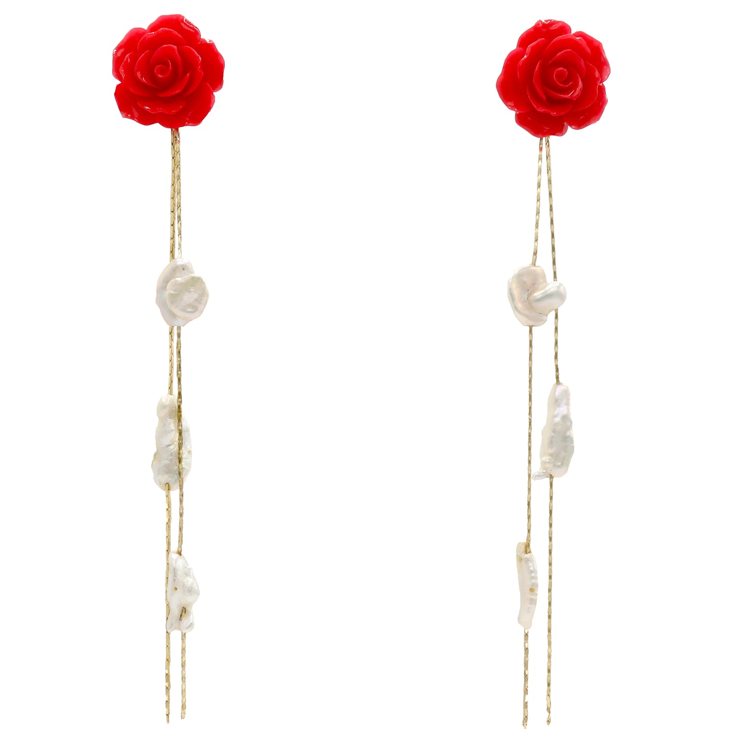 Pendientes Rosalín Desmontable Rojo y Perlas