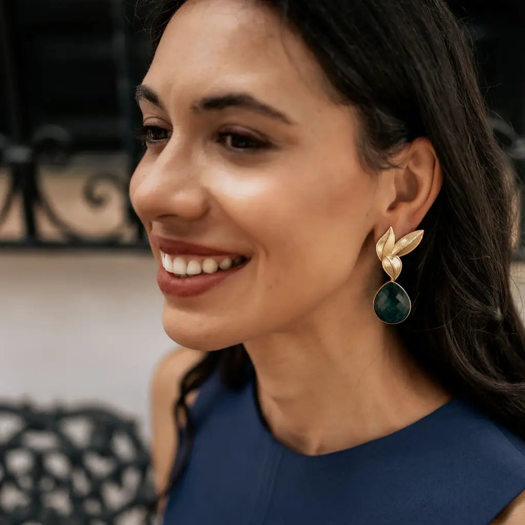 Set Matrix Pendientes Laguén y Tear Verde esmeralda cristal