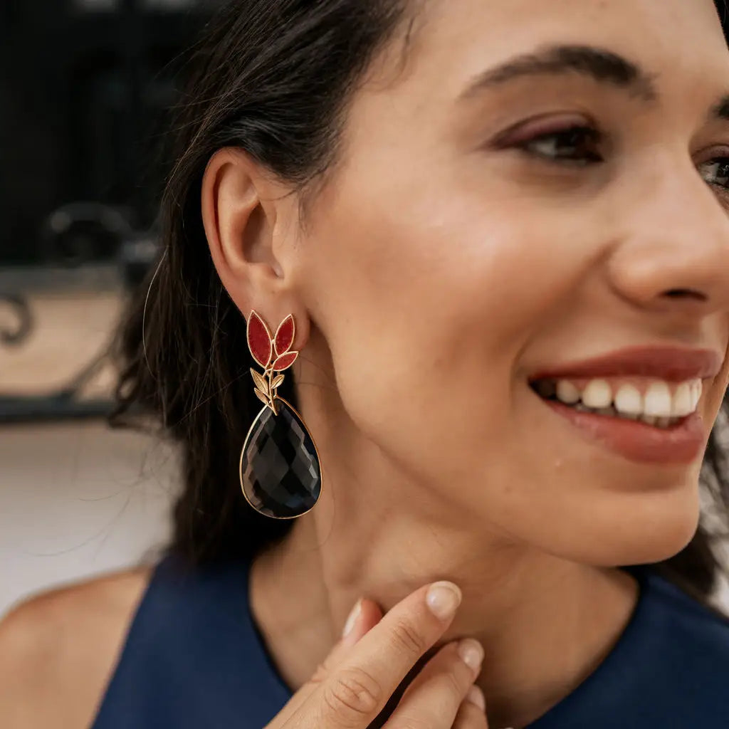 Set Matrix Pendientes Leaves y Elix XL Rubí y Azul dark