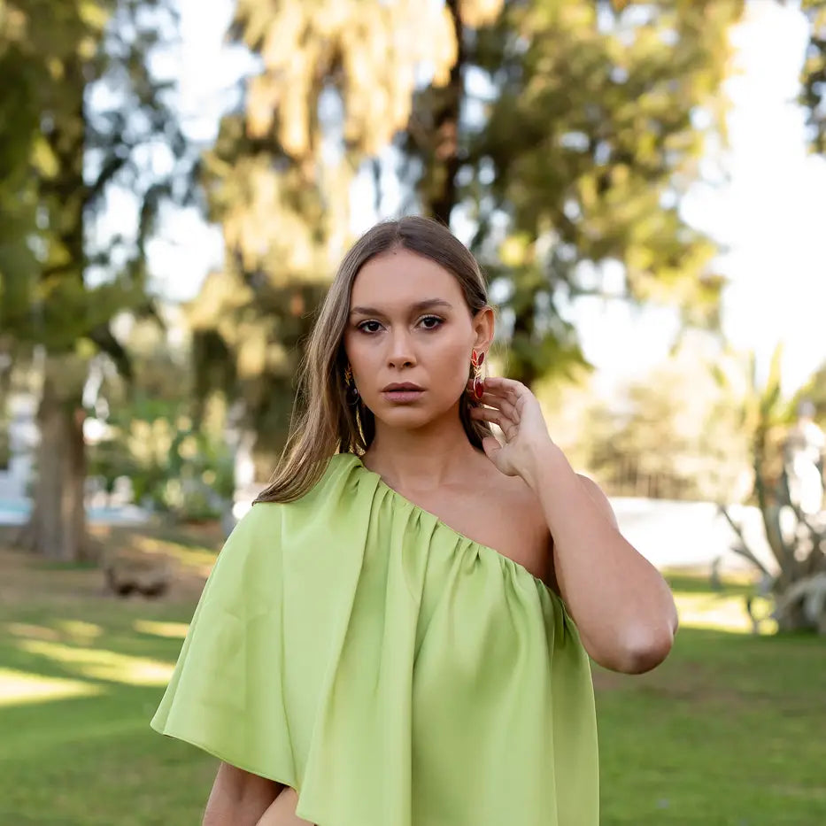 Set Matrix Pendientes Leaves y Tear Rojo y Rubí