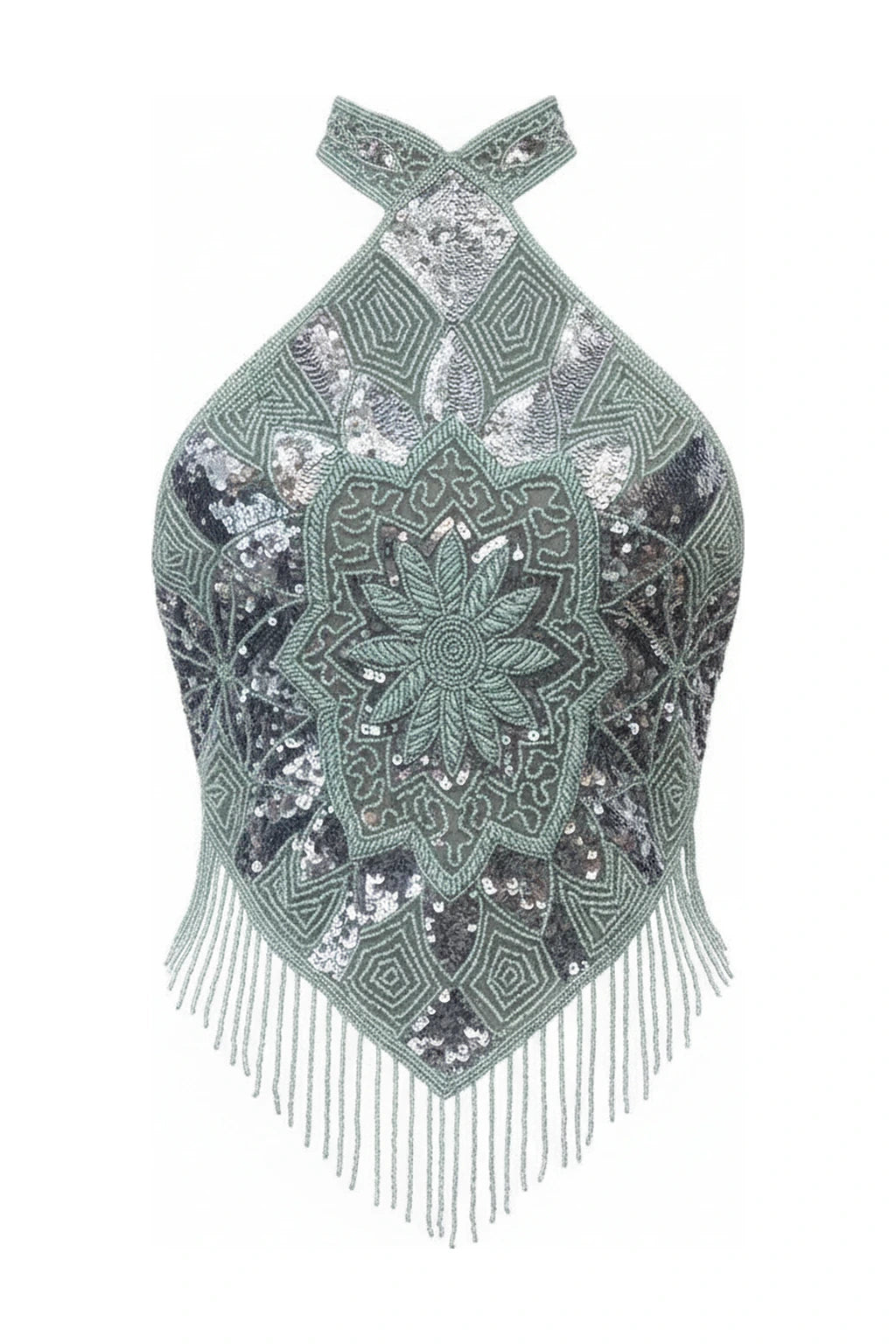 Top Joya Alhena Verde agua y Plateado