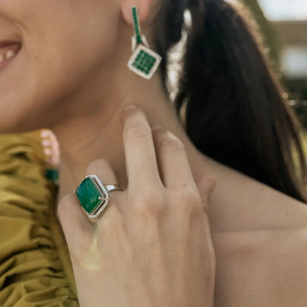 Venta Flash Vintage Anillo Eloise Ed. Limitada Plata Shine Verde