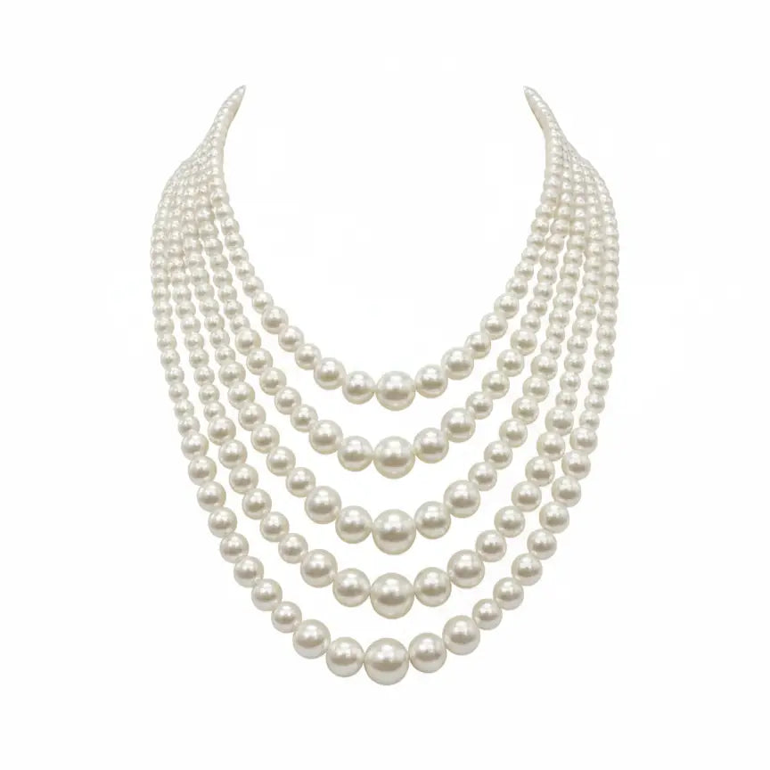 Venta Flash Vintage Collar Serena Cascada 5 Filas Ed. Limitada Plata Perlas