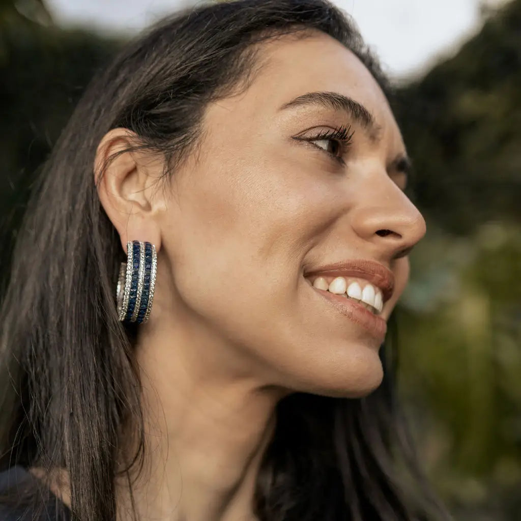 Venta Flash Vintage Pendientes Aros Astoria Ed. Limitada Plata Azul