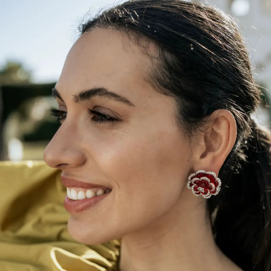 Venta Flash Vintage Pendientes Eclara Desmontables Ed. Limitada Plata Shine Rojo